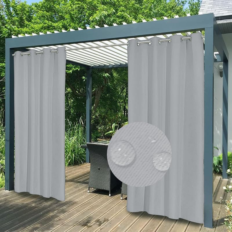 Outdoor Curtains - FicaRico Waterproof Indoor Outdoor Curtains Premium Thick Blackout Curtains for Patio, Gazebo, Porch, Fade Resistant Privacy Curtains for Bedroom, 1 Panel, W72 xH63, Grey