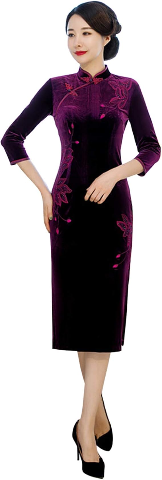 Amazon Rummyluckjp 女性オリエンタルパーティードレスクラシック刺繡ベロアチャイナドレス中国ヴィンテージチャイナドレス ワンピース チュニック 通販
