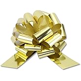 2 Pcs Large Ribbon Pull Bow - 12" Wide, Big Gift Bows for Cars Decor, New Houses, Gift Basket, Presents, Wreath, Decoration, Office (Gold)