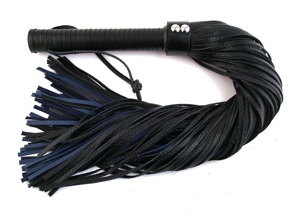 Rouge Garments Leather Handle Flogger, Black/Blue, one size