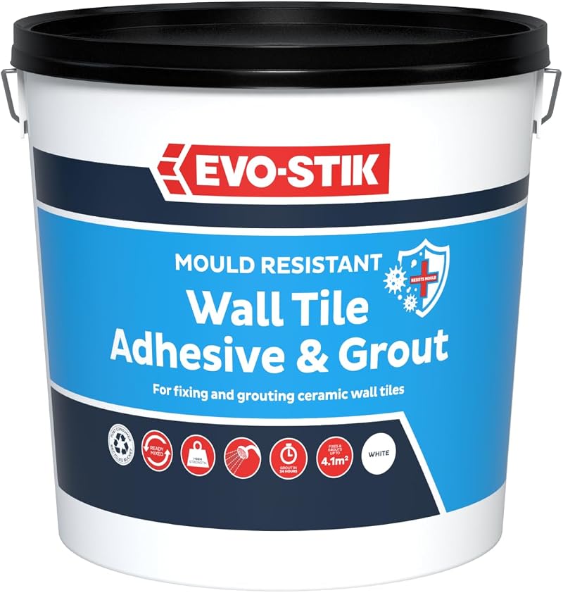EVO-STIK Mould Resistant Wall Tile Adhesive & Grout White 5L Ready-Mixed