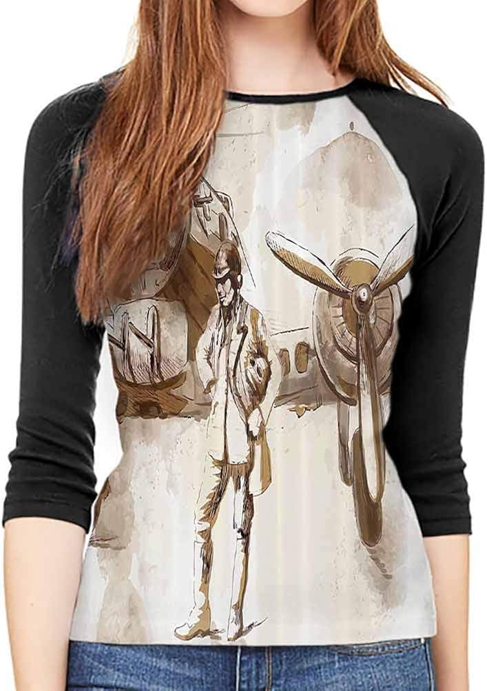 Airplane Flexible Female mid-Sleeve T-Shirt Unique Design Slim-fit Teens