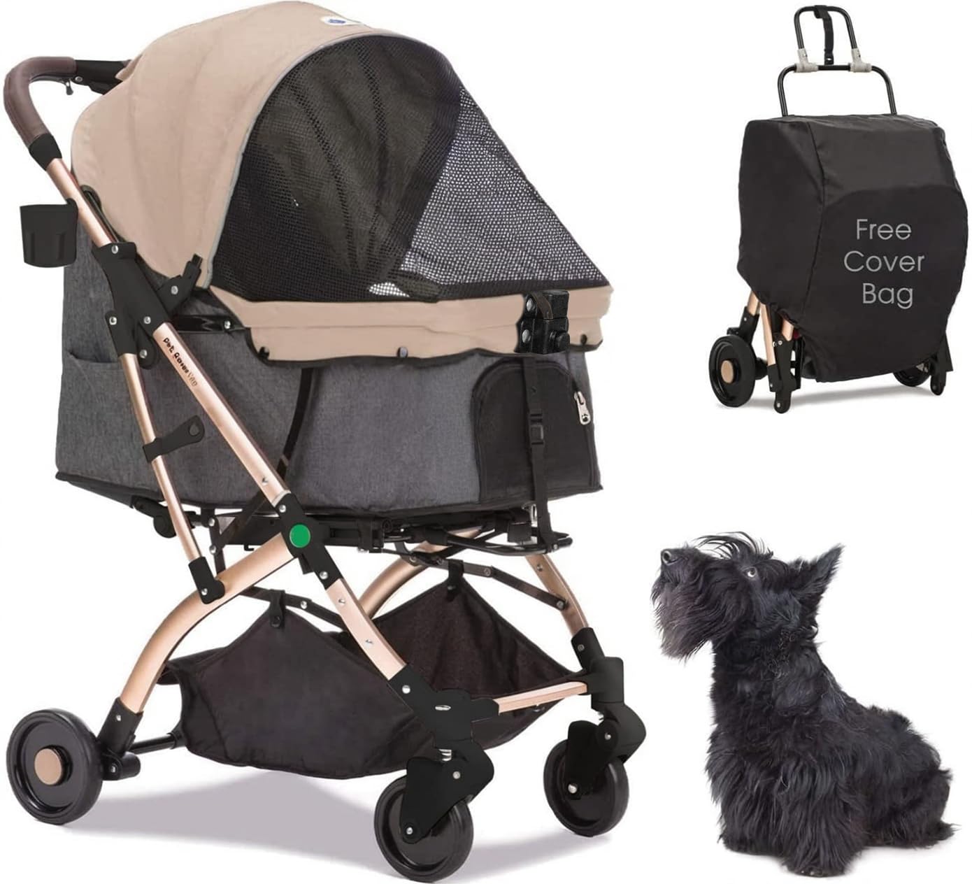 Totoro ball ペットカート 犬 バギー 4輪 犬用かーと 小型犬 中型犬 猫 多頭 ペットキャリーカート ワンタッチ折り畳み コンパクト收纳 自立式 ペットバギー犬介護用かーと軽量前輪360°回転 後輪ブレーキ付 飛び出し防止 組み立て簡単 耐荷重30KG 外出便利 (ベージュ+グレー)商品画像