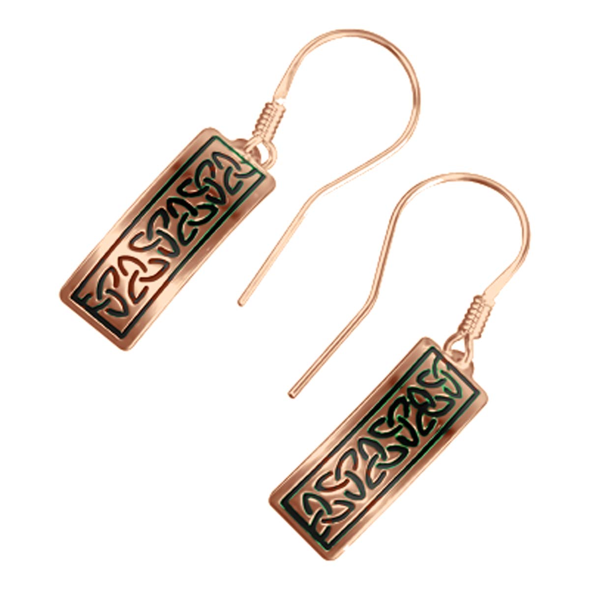 GWG Jewellery Earrings 18K Rose Gold Coated Sterling Silver Rectangular Celtic Trinity Knots in Black Enamel in Gift Box for Women