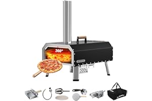 Multi-Fuel Pizza Oven Outdoor with 360°Auto Rotate, Glonerle 13” Gas Propane & Wood Fired Pizza Maker, Portable Wood Pellet Pizza Oven for Xmas Gift