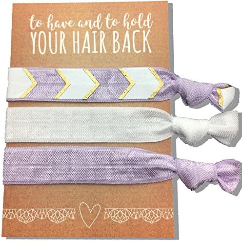 Jeune Marie 12 Pack Purple Ribbon Hair Ties KIT No Crease Elastics Handtied Ouchless Ponytail Holders Hair Band Bracelet Favors for Bachelorette Parties, Bridal Showers, and More! (12 Pack, Purple)