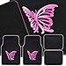 BDK Pink Butterfly Design Carpet Car Floor Mats for Auto Van Truck SUV-4 Pieces Front & Rear Full Set with Rubber Backing-Universal Fit