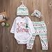 honeys Baby Girl 4pcs Christmas Suit Long Sleeve Romper+Retro Deer Pants+Hat+Headband (0-3months, White)