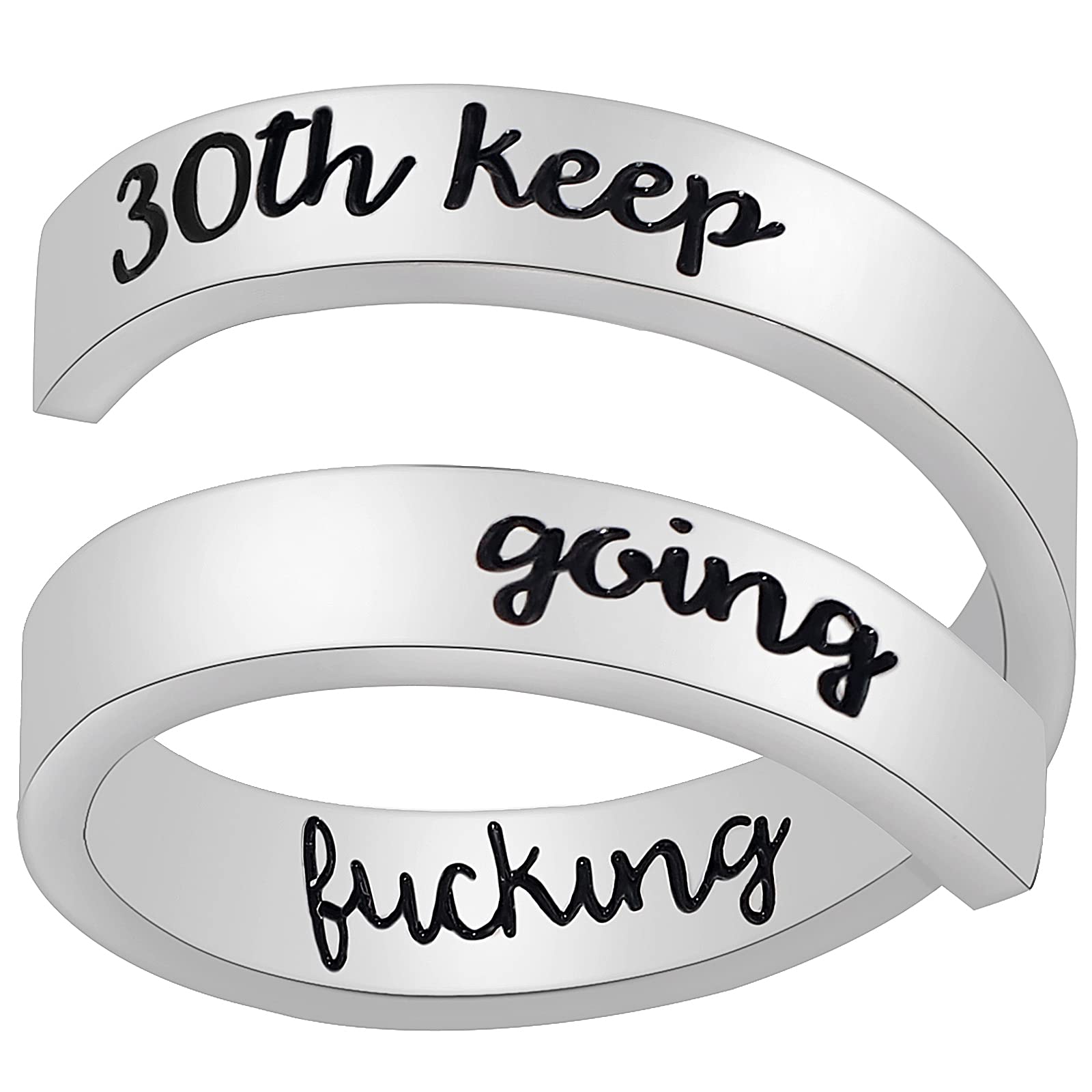 YooAi Inspirational Ring djustable Stainless Steel Rings Engraved Birthday Gift for Women Girls 30th Keep Going