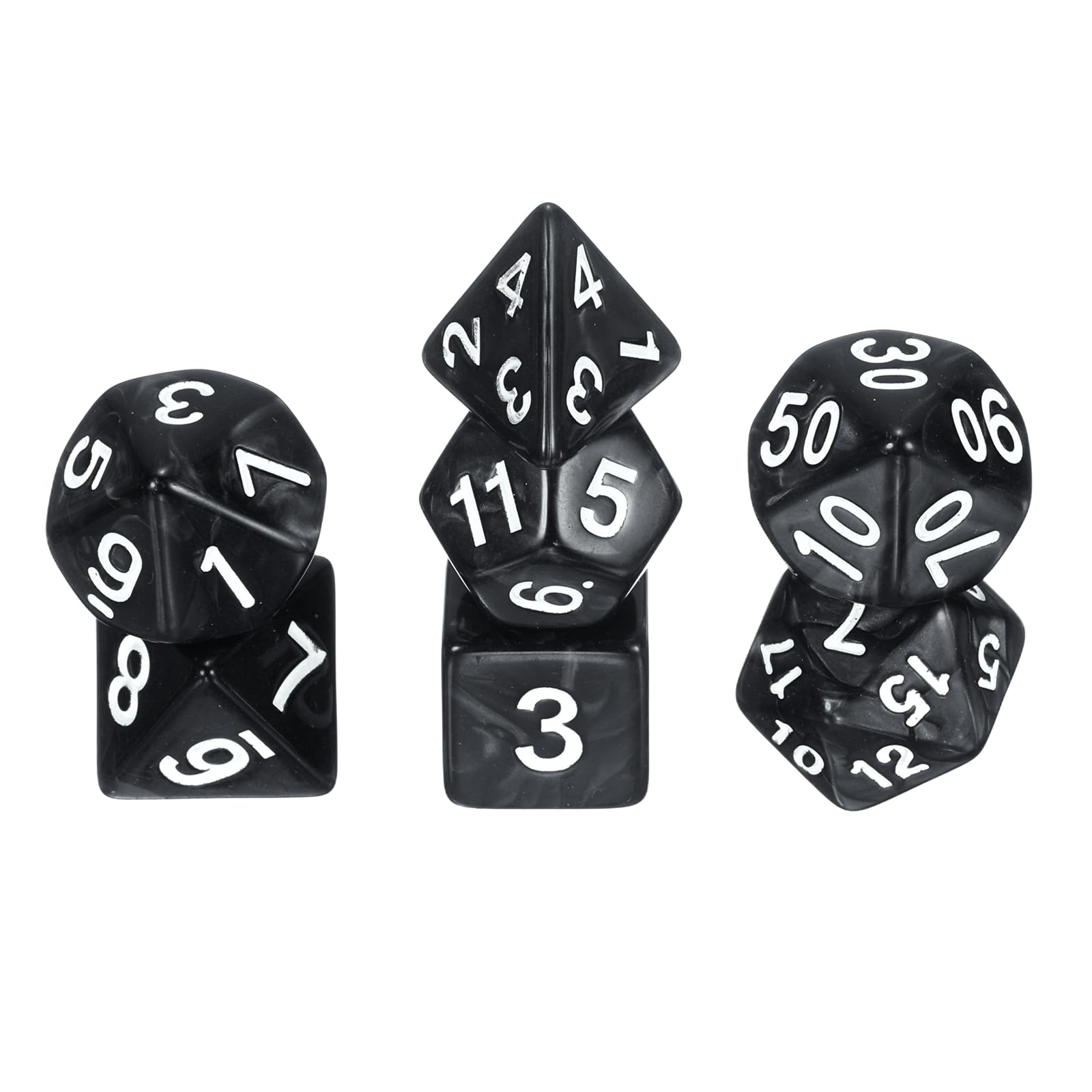 sourcing map Polyhedral Dice Set, 7 Pcs Acrylic Dice for Role Playing Table Games Tabletop Gaming Accessories, Pearl Pattern Black