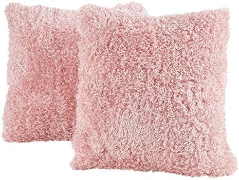 2-Piece Decorative Pillowcases, Warm and Comfortable Plush Cushion Cover for Sofa/Coach Used in Car, Office, Outdoors, Living Room-16x16 Inch(Pink)