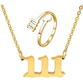 SMUK Angel Number Necklace, Dainty 18K Gold Plated Number 111 222 333 444 555 666 777 888 999 Necklace Pendants Choker Necklace Numerology Jewelry with Angel Number Ring for Women and Girls Gifts