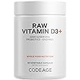 Codeage Raw Vitamin D3+ High Potency 5000 IU Supplement From Saccharomyces Cerevisiae - Raw Vitamin Enhanced with Omega-9, Probiotics, Digestive Enzymes, Fruits & Greens - 2-Month Supply - 60 Capsules