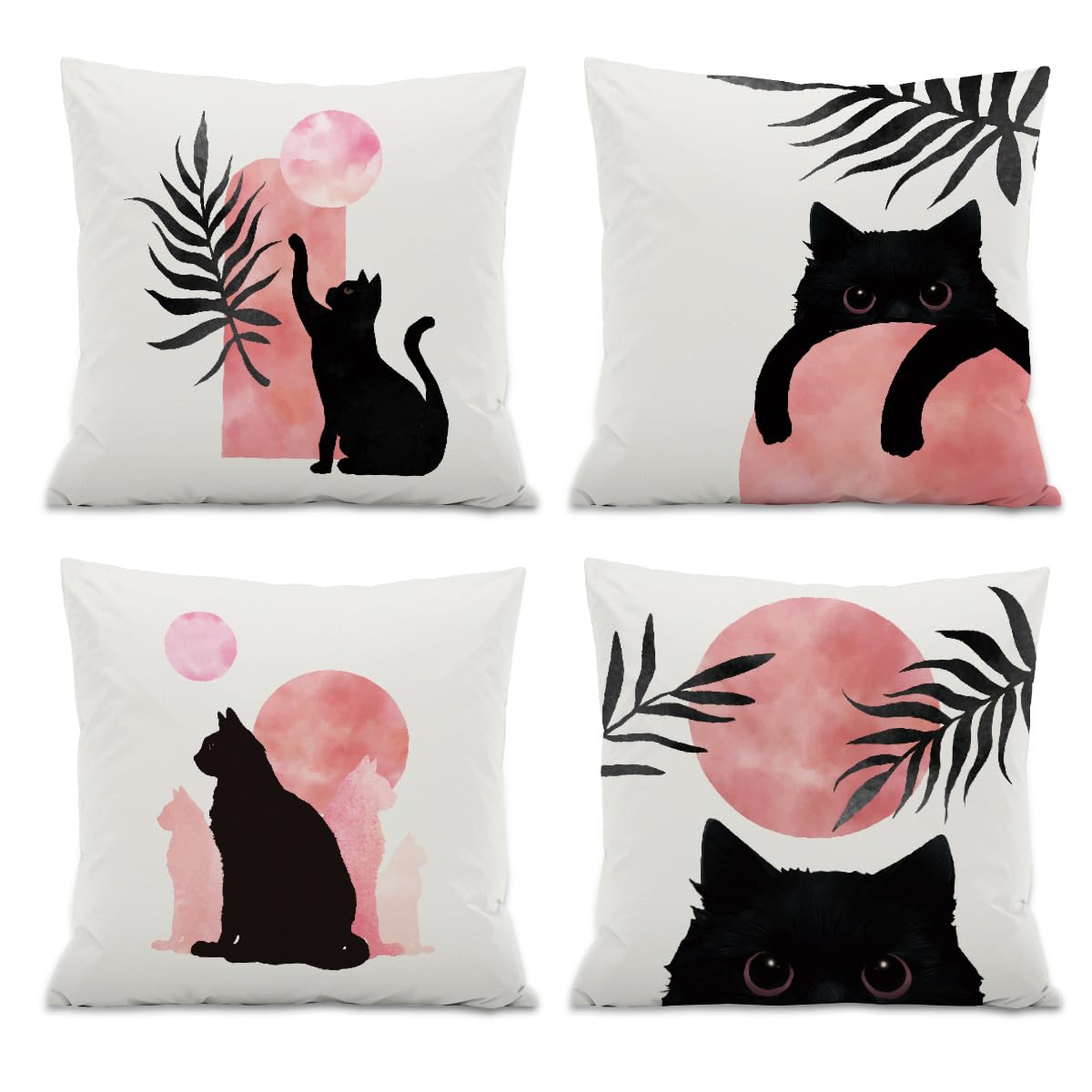 Photo 1 of ISANOU Pink Boho Abstract Decorative Pillow Covers Pillow Covers,Mid Century Modern Minimalist Sun Cat Leaf Throw Pillow Covers,Boho Decor for Bedroom Living Room,18x18 Inch Pillowcase Set of 4