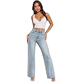 Hybrid & Company Womens Wide Leg High Rise Super Comfy Stretch Denim Pants Trendy Relaxed Fit Jeans with Pockets