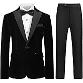 Lamgool Boys Velvet Suit Slim Fit 4 Piece Tuxedo Set with Blazer Jacket Dress Shirt Pant Bow Tie Kids Wedding Formal Outfit
