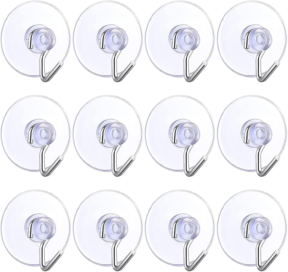 Yukiyi 12 Pack Transparent Suction Cup Hooks 40mm for Glass Tiles 2kg Load