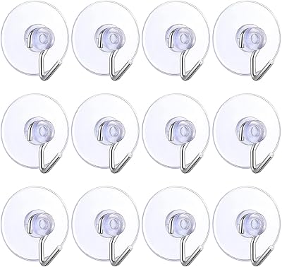 Yukiyi 12 Pack Transparent Suction Cup Hooks 40mm for Glass Tiles 2kg Load