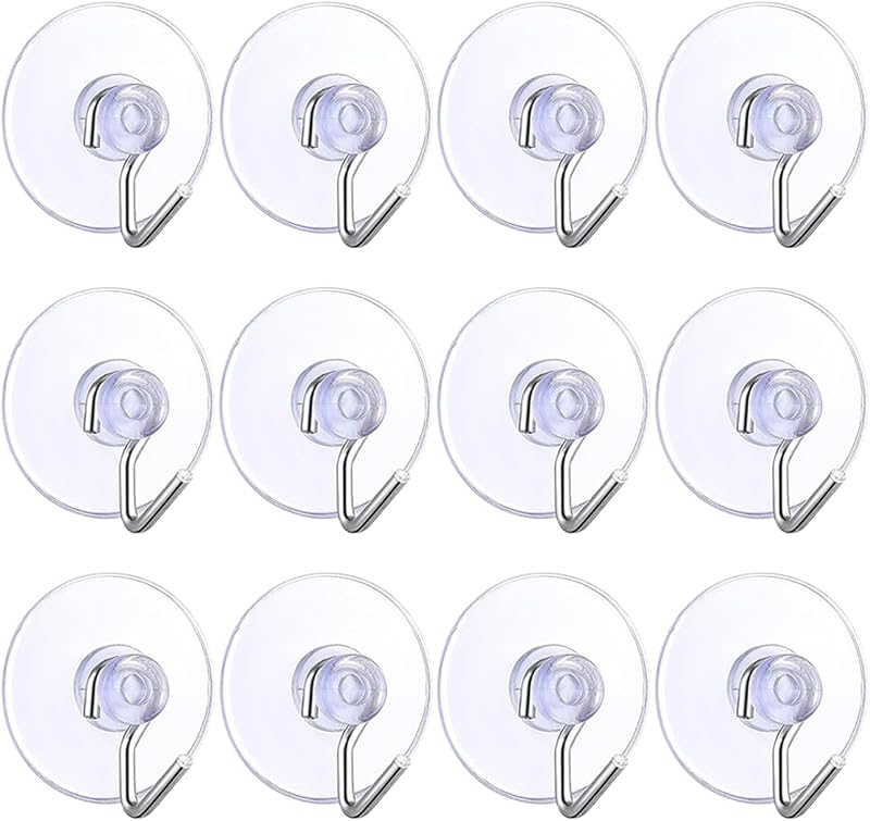 Yukiyi 12 Pack Transparent Suction Cup Hooks 40mm for Glass Tiles 2kg Load