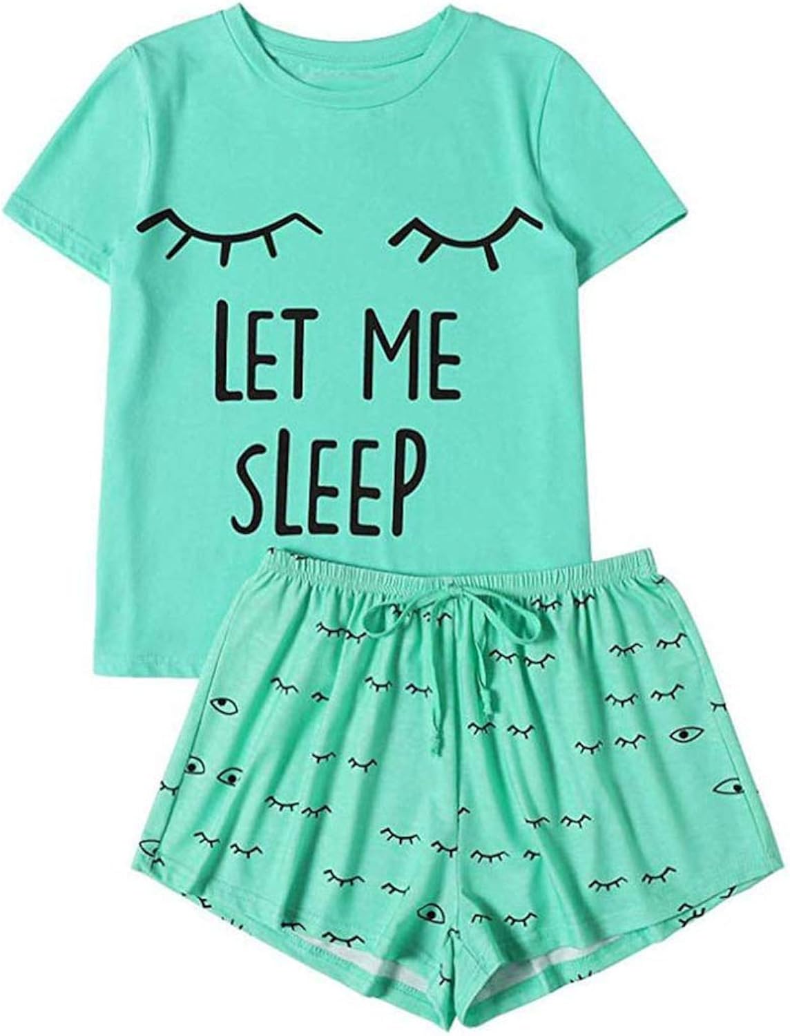 Womens Pajamas Set Casual Shorts Short Sleeve Print Cotton T-Shirt Sleepwear Nightwear Set 
