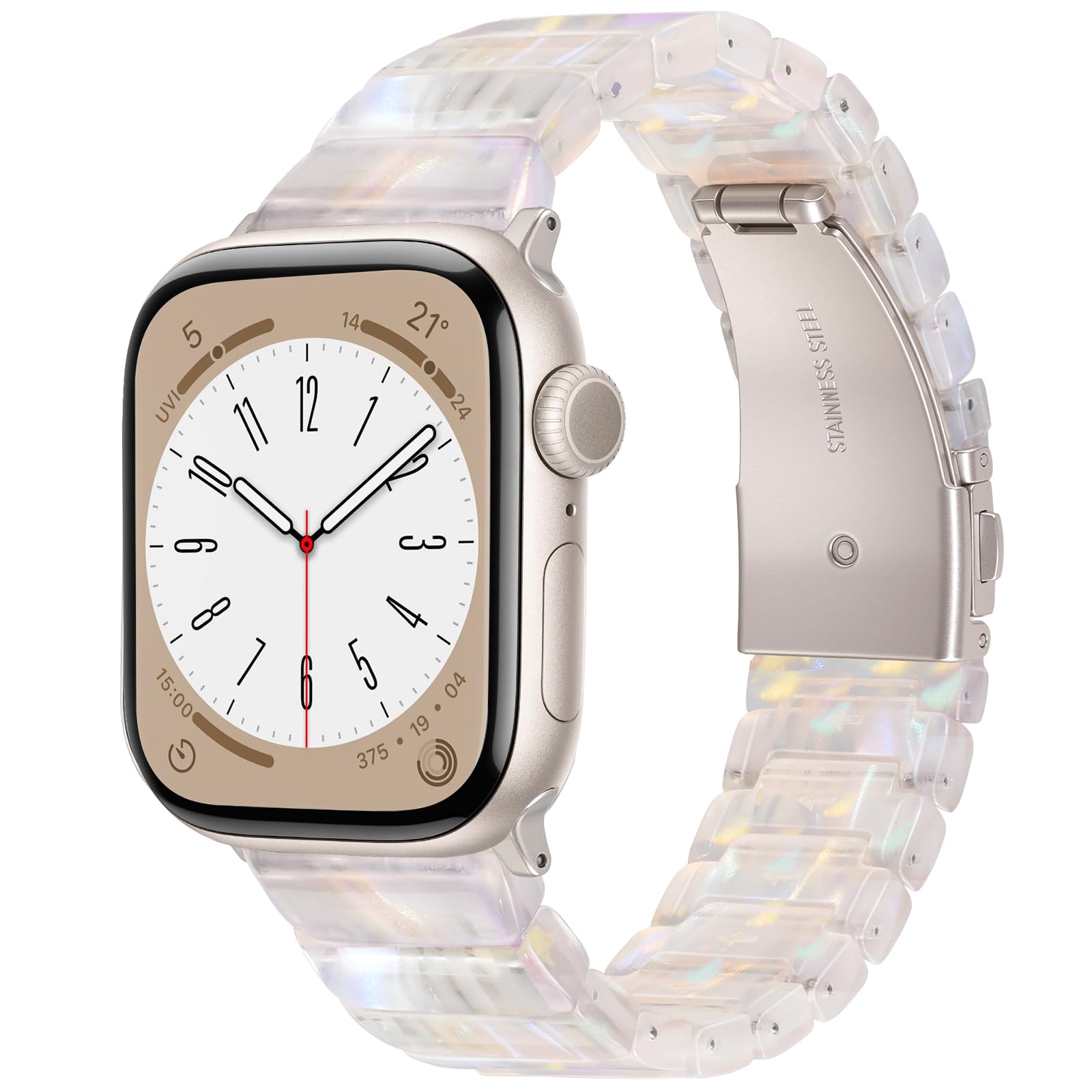 Photo 1 of V.R.HOPE Apple Watch Band for Series11/10/9/8/7/Ultra3 46mm 45mm 44mm 42mm 49mm Fashion Lightweight Resin Dressy Strap for Women Bracelet Compatible with iWatch6/5/4/3/2/1/SE (Colorful Ivory White)