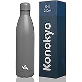 Konokyo Insulated Water Bottles,25 oz Double Wall Stainless Steel Vacumm Metal Flask for Sports Travel,Gray