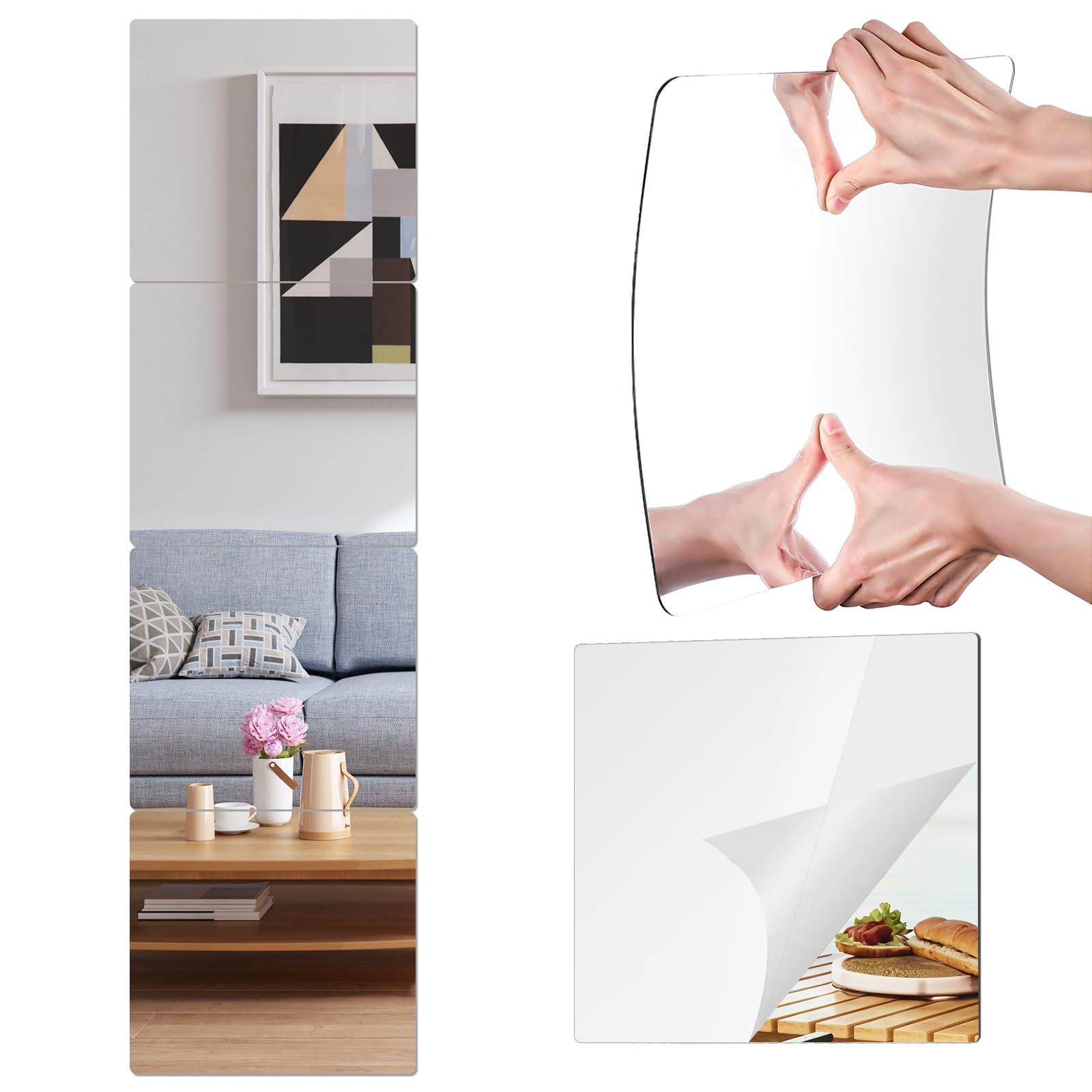 Photo 1 of PopularLdo Shatterproof Acrylic Mirror Tiles, 4 Pack 14x12 Inch Self-Adhesive Full Body Wall Mirrors for Bedroom, Home Gym, Bathroom & Living Room, Unbreakable Flexible Mirror Sheets