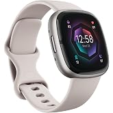 Fitbit Sense 2 Health and Fitness Smartwatch - Lunar White/Platinum | with Stress and Sleep Tools - 3-Month Google Health Premium Membership Included - ECG App, SpO2, 24/7 Heart Rate, and GPS