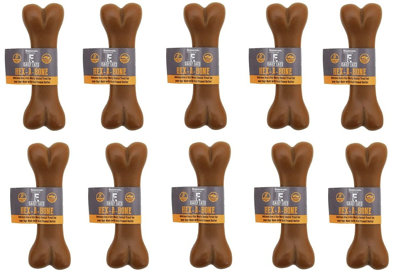 10 PACK DAILY EATS HEX A BONE DOG MEATY DENTAL PEANUT BUTTER TREAT BONE 90251