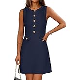 MEROKEETY Women's Formal Work Mini Dress Casual Summer Sleeveless Elegant Button Bussiness Office Outfits