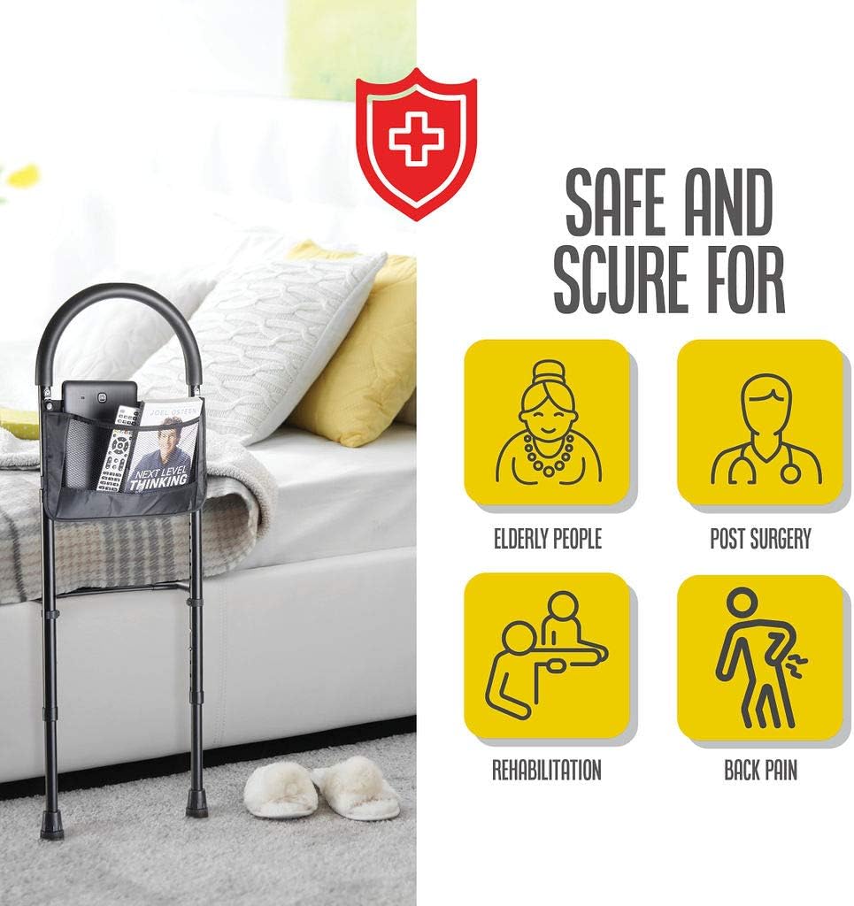 Bed Assist Rail with Adjustable Heights - Bed Assist bar with Storage Pocket - Bed Rails for Seniors with Hand Assistant bar - Easy to get in or Out of Bed Safely with Floor Support - by Medical king: Kitchen & Dining