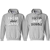 TeesAndTankYou Get Into Trouble Duo HT Matching BFF Hoodie Sweatshirt Unisex