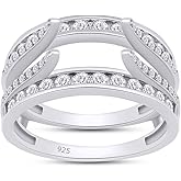 SAVEARTH DIAMONDS 1 CT Round Lab Created Moissanite Combination Cathedral and Classic Enhancer Ring Guard In 14K Gold Over Sterling Silver For Womens (1 Cttw), Gift For Her