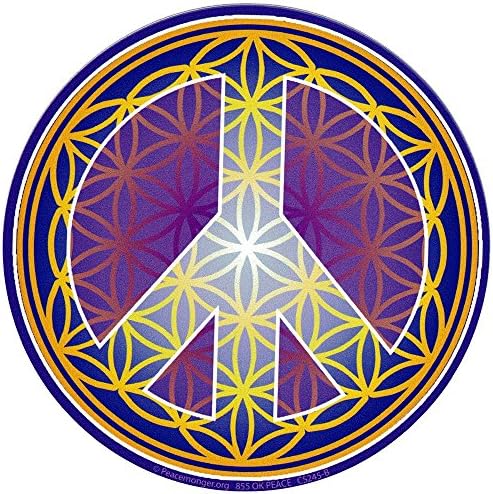Flower Of Life Peace Symbol (Gold) - Bumper Sticker / Decal (5" Circular)