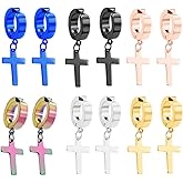 Clip On Cross Earrings for Men Women, 6 Pairs Hoop Earrings Non-pierced with Cross Ear Jewelry for Unisex