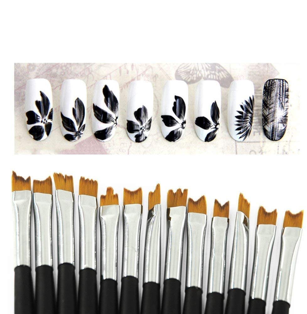 KADS 13 Pcs/Set Nail Art Brushes, One Step Creative Nail Design Painting Brushes for Phototherapy, French Manicure, Gradient, Drawing Flowers Easily (Flower)