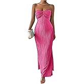 Milumia Women's Twist Front Strapless Bodycon Dress Summer Split Thigh Maxi Tube Dresses Vacation Outfits