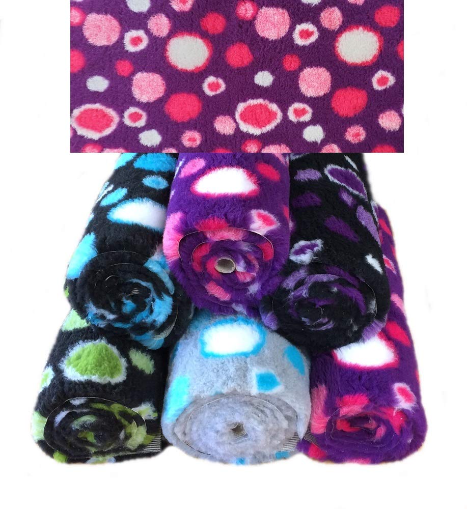 PnH Veterinary Bedding ® CIRCLES - NON SLIP - DOG BED - WHELPING FLEECE - Rubber Backed Vet Bed Roll/Pieces - Choice Of Colours And Sizes (75cm x 50cm, Purple with Pink Circles)