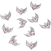 yueton 10PCS Angel Wing Heart Imitation Crystal Charms Cute Pink Heart Pendant Adorable Heart Charms for DIY Craft Necklace Earrings Jewelry Making Supplies