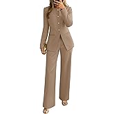 ZESICA Women's 2026 Spring Two Piece Suits Set Casual Business Long Sleeve Blazer Jacket Wide Leg Pants Work Outfits Sets