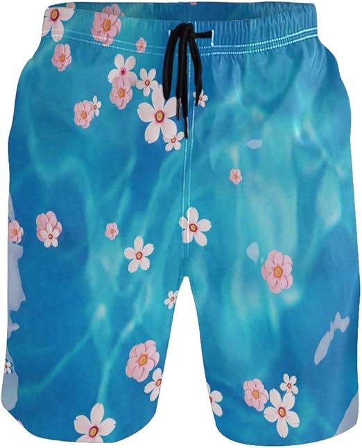 Mens Swim Trunks, Pink Flowers Floating On The Water Mens Boardshorts