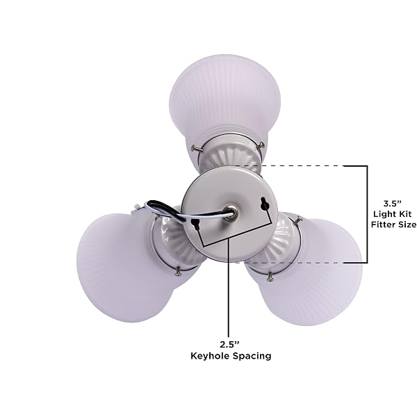 THREE-LIGHT LED CLUSTER CEILING FAN LIGHT KIT, WHITE FINISH WITH FROSTED RIBBED GLASS