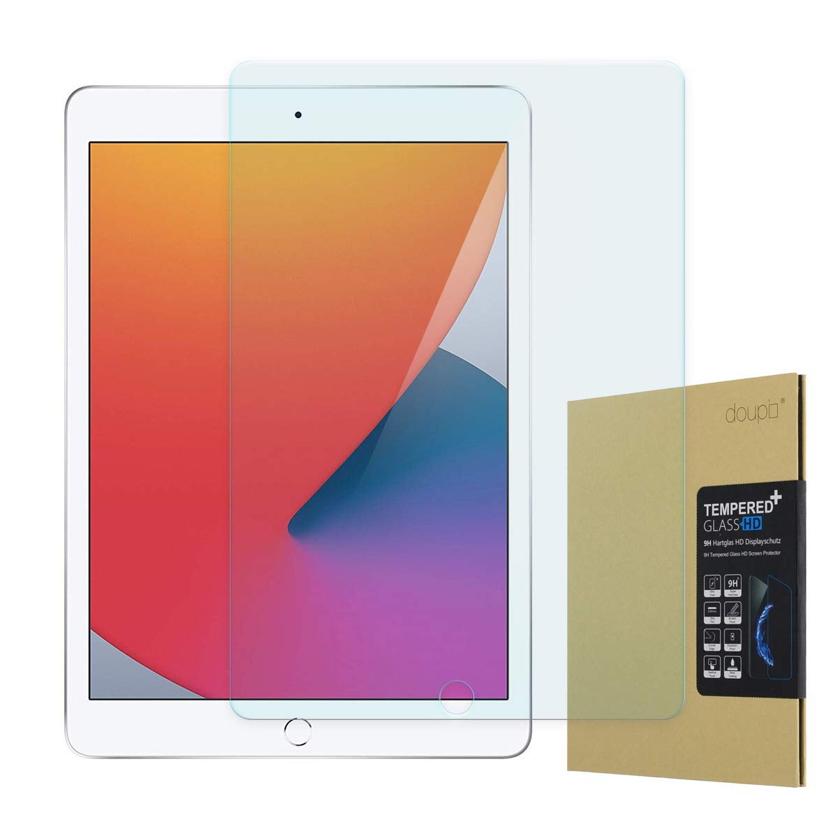 doupi Screen Protector for iPad 2021/2020 / 2019 (10.2 inch), Premium 9H HD Anti Scratch [3D Touch Supported] Tempered Glass Film