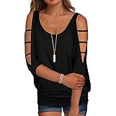 Miselon Women Cold Shoulder O-Neck Short Sleeve Loose Fit Summer Shirt Blouse Tops