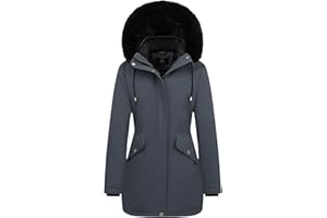 MOERDENG Women's Long Winter Down Coat Thicken Fleece Lined Parka Warm Puffer Jacket With Faux Fur Detachable Hood