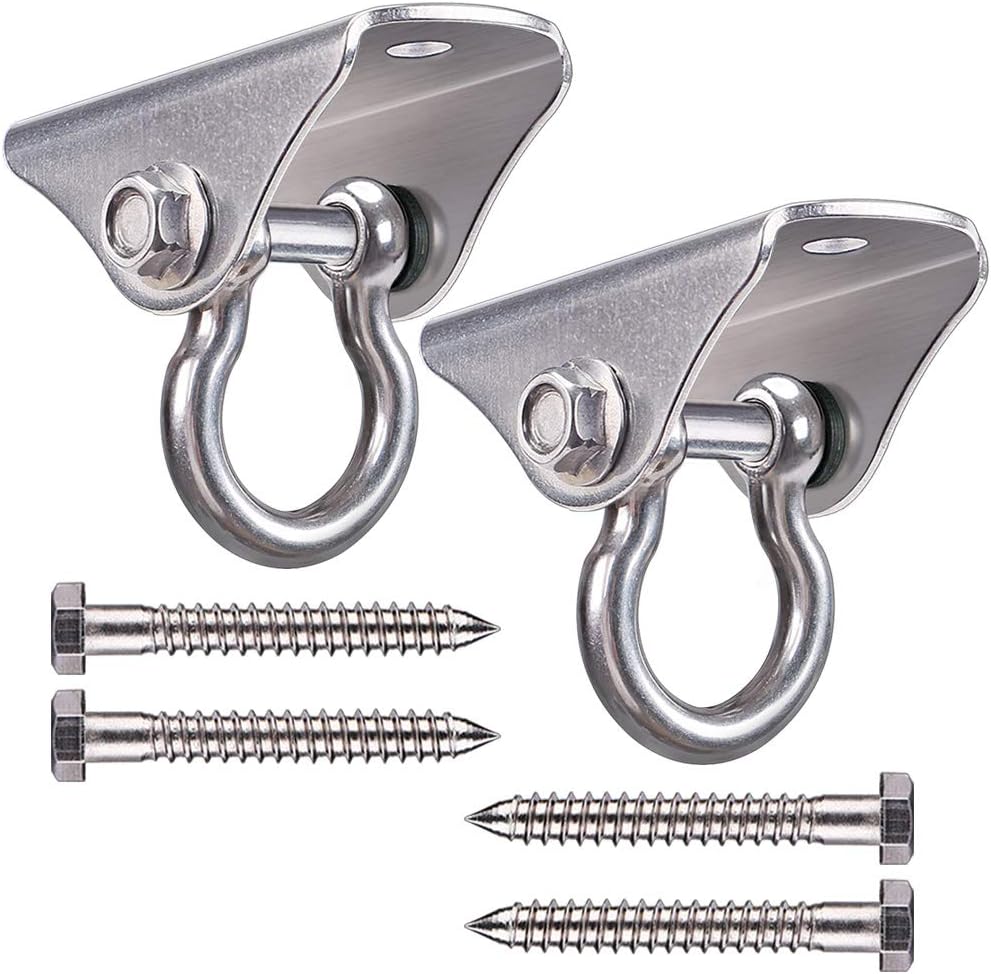 SELEWARE Permanent Antirust 304 Stainless Steel Heavy Duty 180° Swing Hangers, 1000 lb Capacity Suspension Swing Hardware Hooks with 4 Screws for Playground Porch Yoga Hammock Chair Swing Set,2 Pack: Toys & Games