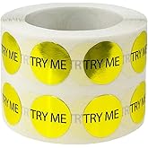 Gold Try Me Stickers, 1/2 Inch Round, 1000 Labels on a Roll