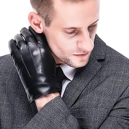 Leather Gloves for men,Anccion Best Touchscreen Winter Warm Italian Nappa Geniune Leather Gloves for Men's Texting Driving Cashmere/fleece Lining (Large, Black)