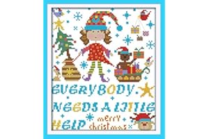 Maydear Cross Stitch Kits Stamped Full Range of Embroidery Starter Kits for Beginners DIY 11CT 3 Strands - Merry Christmas Girl 10×13(inch)
