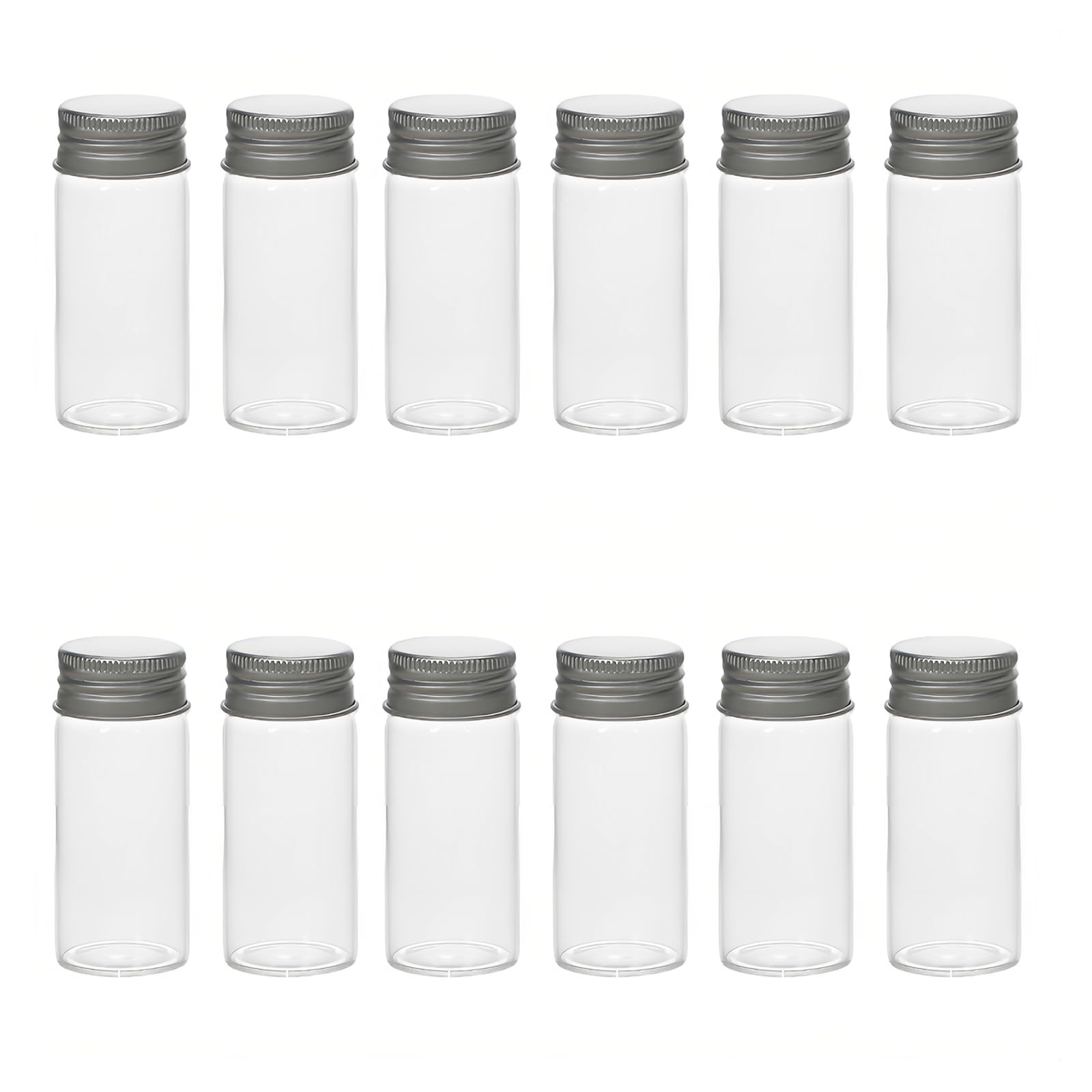 12Pcs 30ml Clear Glass Decorative Bottles with Aluminium Lids, Empty Small Glass Vials Jars, Mini Containers for Message Wishes, Wedding Favors & Party Decorations